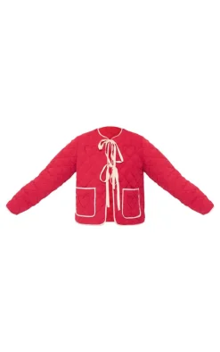 Red Quilted Stitch Detail Lightweight Jacket