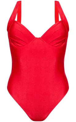 Red Ruched Cup Underwired Swimsuit