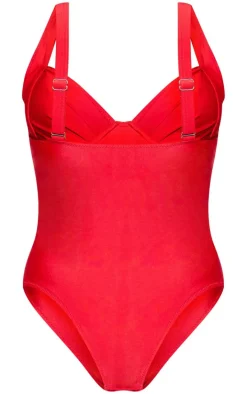 Red Ruched Cup Underwired Swimsuit