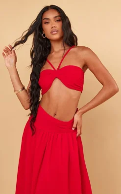 Red Ruched Front Halterneck Bralette