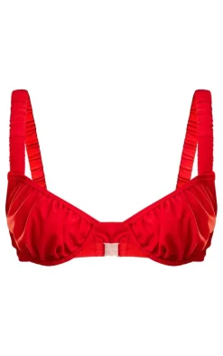 Red Ruched Underwired Bikini Top