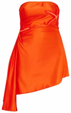 Red Satin Bandeau Embroidered Shift Dress