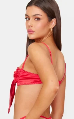Red Satin Bow Tie Underwired Lingerie Set