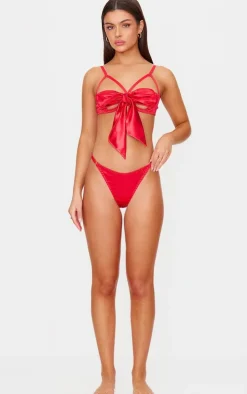 Red Satin Bow Tie Underwired Lingerie Set