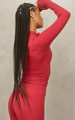 Red Sculpt Pocket Front Double Zip Up Jacket