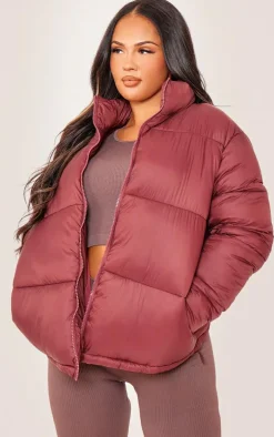 Red Shell Quilted Puffer Coat