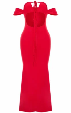 Red Sleeve Detail Double Layer Slinky Maxi Dress