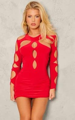 Red Slinky Extreme Cut Out Mini Dress