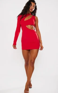 Red Slinky Extreme Cut Out One Sleeve Mini Dress