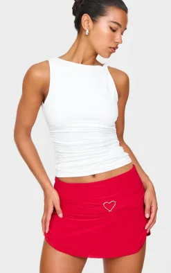 Red Slinky Jersey Heart Detail Floaty Mini Skirt