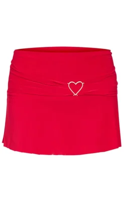 Red Slinky Jersey Heart Detail Floaty Mini Skirt