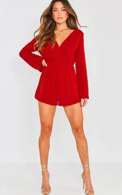 Red Slinky Long Sleeve Romper
