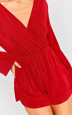 Red Slinky Long Sleeve Romper