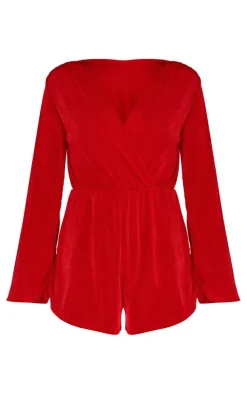 Red Slinky Long Sleeve Romper