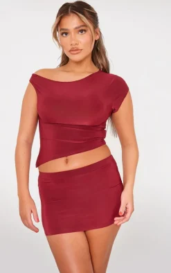 Red Slinky Low Rise Micro Mini Skirt