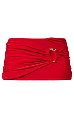Red Slinky Ring Detail Low Rise Micro Mini Skirt