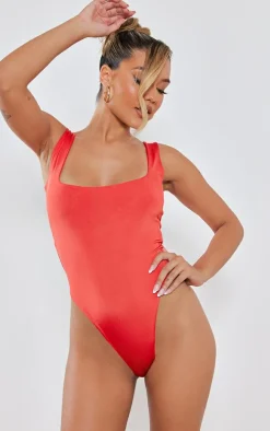 Red Slinky Scoop Neck Bodysuit