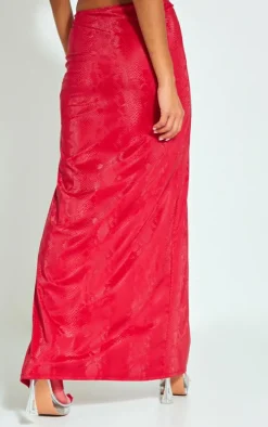 Red Snakeskin Matte Vinyl Extreme Split Midaxi Skirt