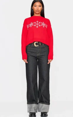 Red Snowflake Cropped Christmas Sweater