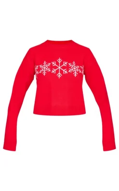 Red Snowflake Cropped Christmas Sweater