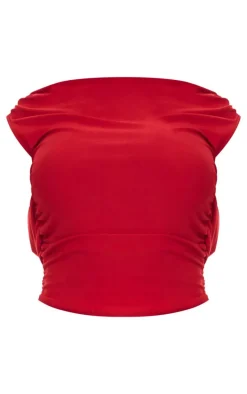 Red Soft Touch Backless Side Ruched Top