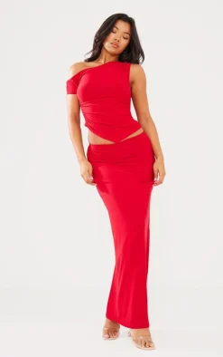 Red Soft Touch Low Rise Maxi Skirt