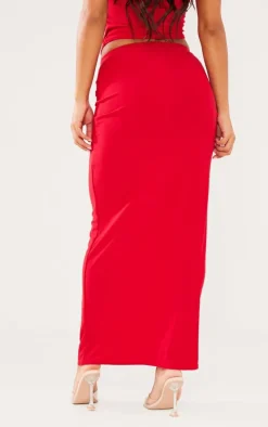 Red Soft Touch Low Rise Maxi Skirt