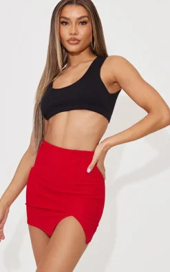 Red Split Front Mini Skirt