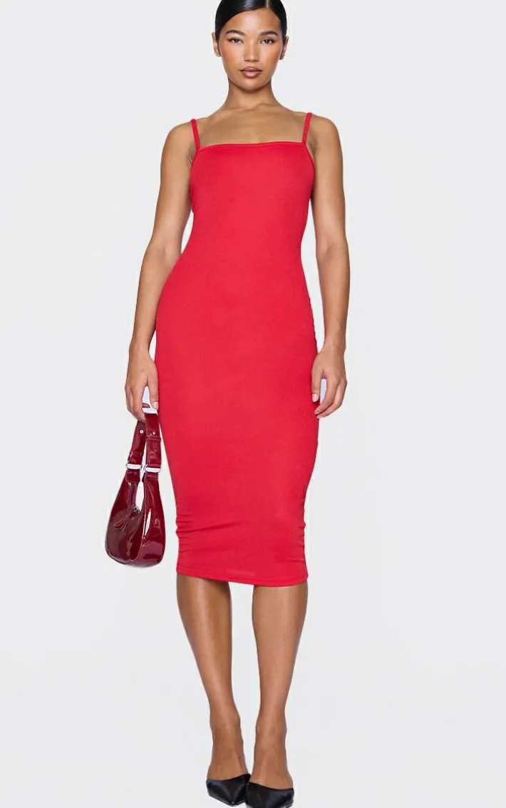 Red Strappy Midi Dress