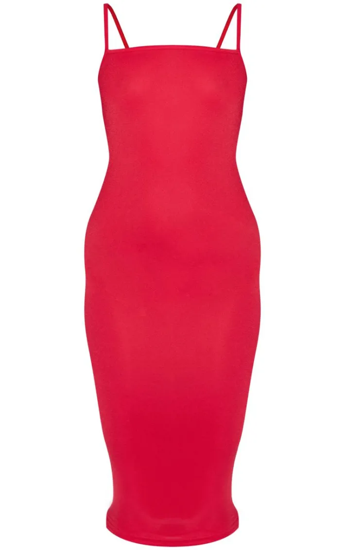 Red Strappy Midi Dress