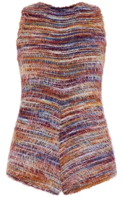 Red Stripe Eyelash Textured Racer Neck Romper