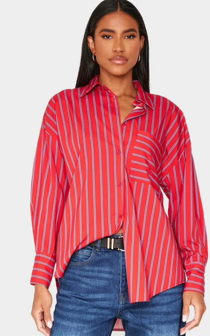 Red Striped Oversized Shirt