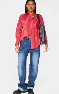 Red Striped Oversized Shirt