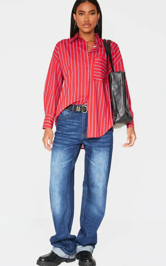 Red Striped Oversized Shirt