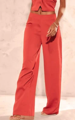 Red Tailored Mid Rise Wide Leg Pants