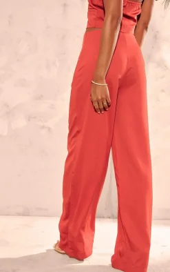Red Tailored Mid Rise Wide Leg Pants