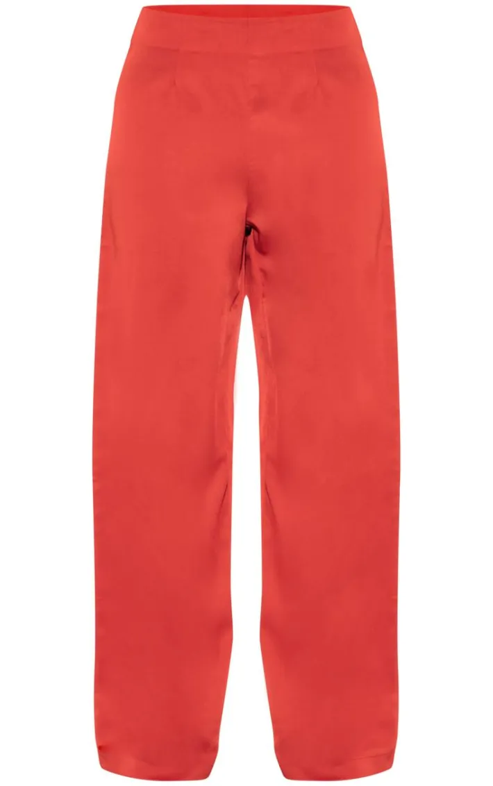 Red Tailored Mid Rise Wide Leg Pants