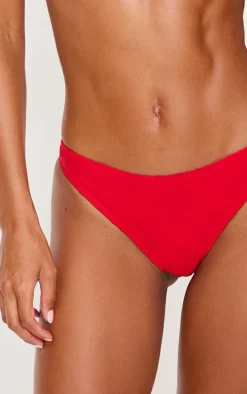 Red Textured Floral High Leg Bikini Bottoms