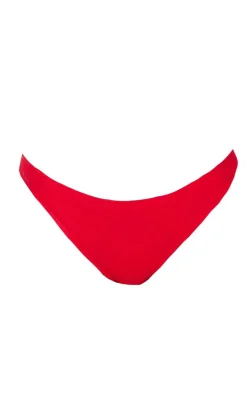 Red Textured Floral High Leg Bikini Bottoms