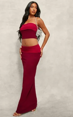 Red Textured Fold Bandeau Top