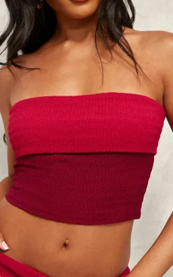 Red Textured Fold Bandeau Top