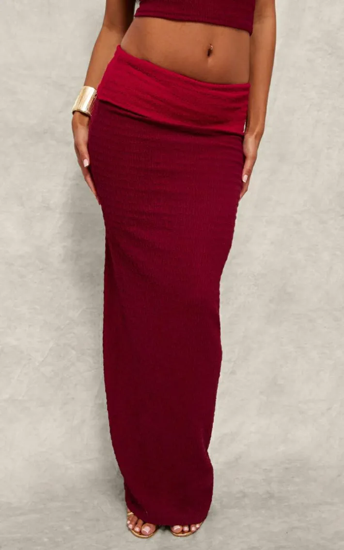 Red Textured Fold Over Maxi Skirt