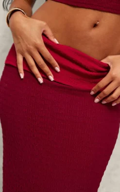 Red Textured Fold Over Maxi Skirt