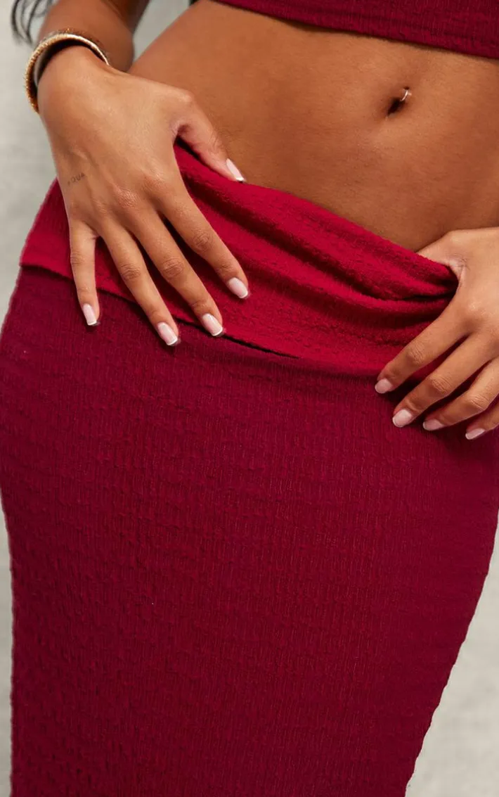 Red Textured Fold Over Maxi Skirt