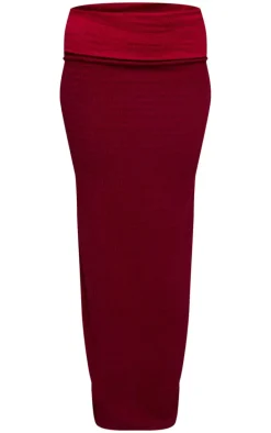 Red Textured Fold Over Maxi Skirt