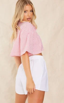 Red Textured Stripe Short Sleeve Shirt
