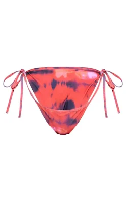 Red Tie Dye Tie Side Bikini Bottoms