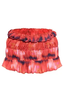 Red Tie Dye Tiered Frill Mesh Beach Skirt