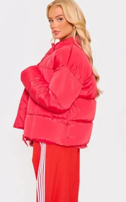 Red Tied Bow Detail Puffer Jacket