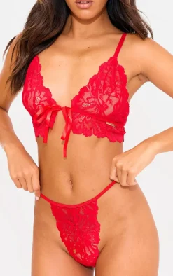 Red Triangle Lace Up Bum Lingerie Set